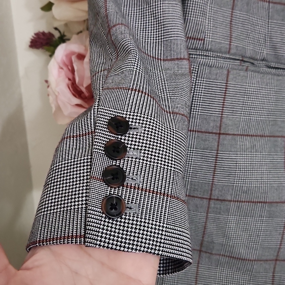 Double Button Blazer Size Medium Career Contemporary Preppy Plaid Glam Formal - Picture 5 of 9